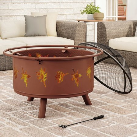 PURE GARDEN 5-Pc Fire Pit with Leaf Cutouts, Rust 50-LG1201